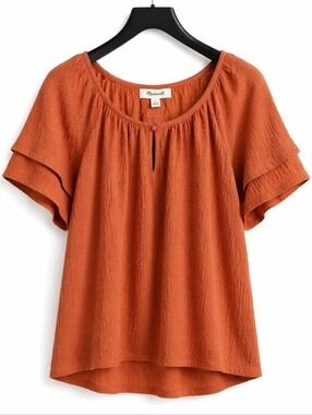 Madewell Texture & Thread Tiered Sleeve Sweet Dahlia Rust Orange Cotton Blouse
